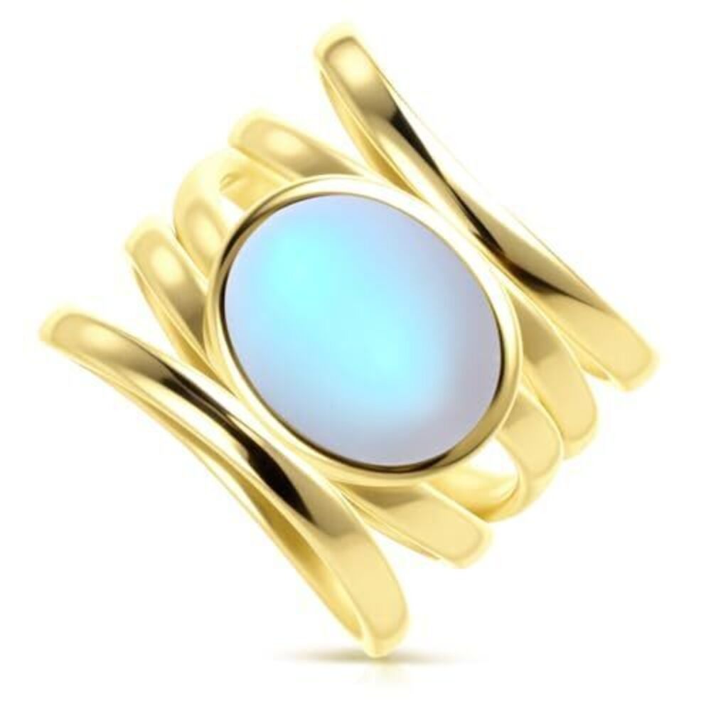 5953 Handmade Natural Stone Multi-Lines Wide Ring,18K Yellow Gold Plated